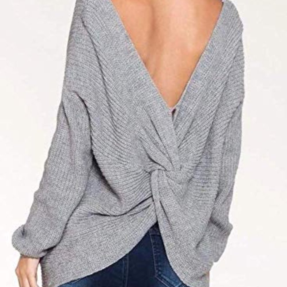 Listicle Open Back Knot Knit Sweater